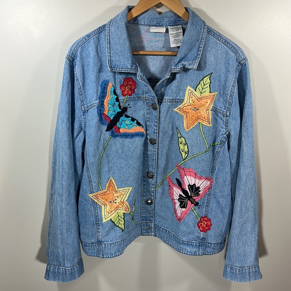 White Stag Blue Jean Jacket with Colorful Embroidery